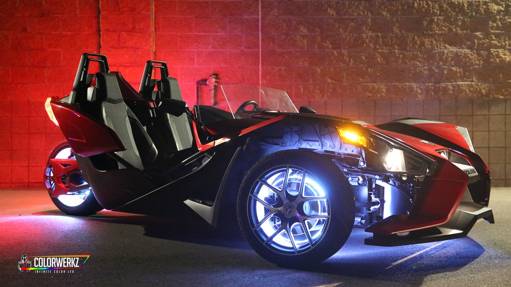 2015-2023 Polaris Slingshot RGB Color-Chasing LED Wheel Ring Lights Kit (Flow Series) LED headlight kit AutoLEDTech Oracle Lighting Trendz Flow Series RGBHaloKits OneUpLighting Morimoto