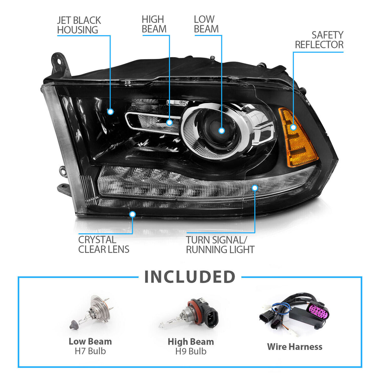 2009-2018 Dodge Ram 1500 2500 RGBW Color-Chasing LED Halo DRL Prebuilt Headlights LED headlight kit AutoLEDTech Oracle Lighting Trendz Flow Series RGBHaloKits OneUpLighting Morimoto