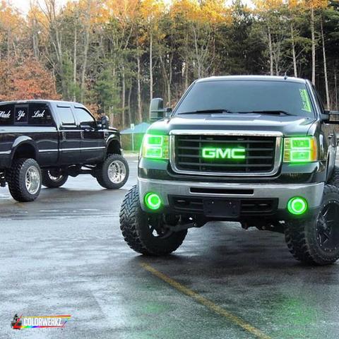 2007-2014 GMC Sierra 1500 2500HD RGBW Color-Chasing LED Halo Kit LED headlight kit AutoLEDTech Oracle Lighting Trendz Flow Series RGBHaloKits OneUpLighting Morimoto