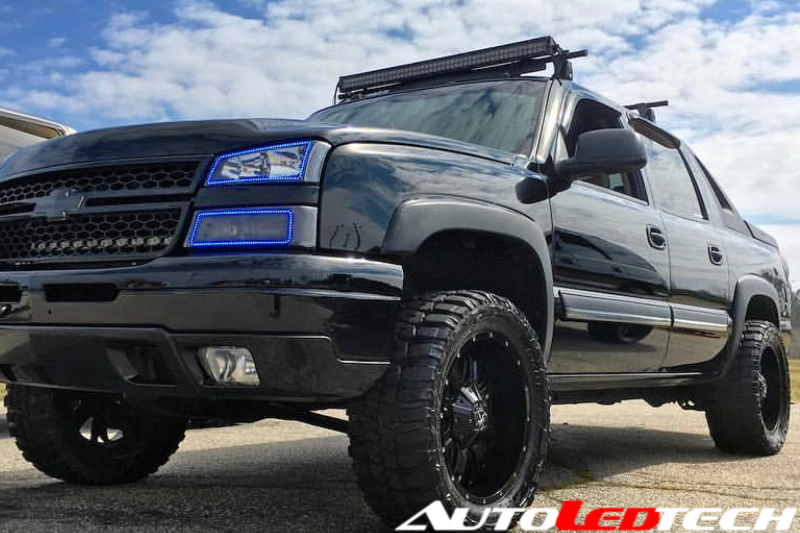 2003-2006 Chevrolet Silverado/Avalanche Prebuilt RGBW Color-Chasing LED Halo Headlights LED headlight kit AutoLEDTech Oracle Lighting Trendz Flow Series RGBHaloKits OneUpLighting Morimoto