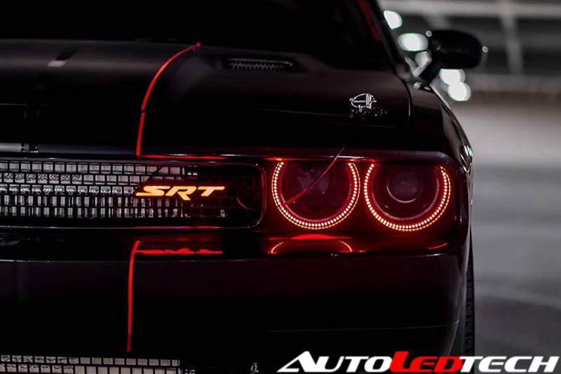 2008-2014 Dodge Challenger WATERPROOF RGBW Color-Chasing Exterior LED Easy Install Halo Kit (Flow Series) LED headlight kit AutoLEDTech Oracle Lighting Trendz Flow Series RGBHaloKits OneUpLighting Morimoto