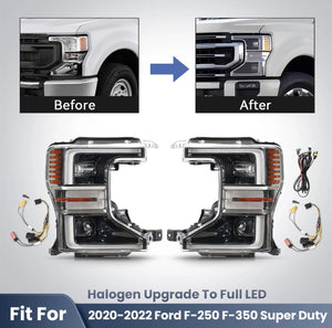 2020-2022 Ford F250 Super Duty Halogen to LED Headlights + Conversion Harness Kit