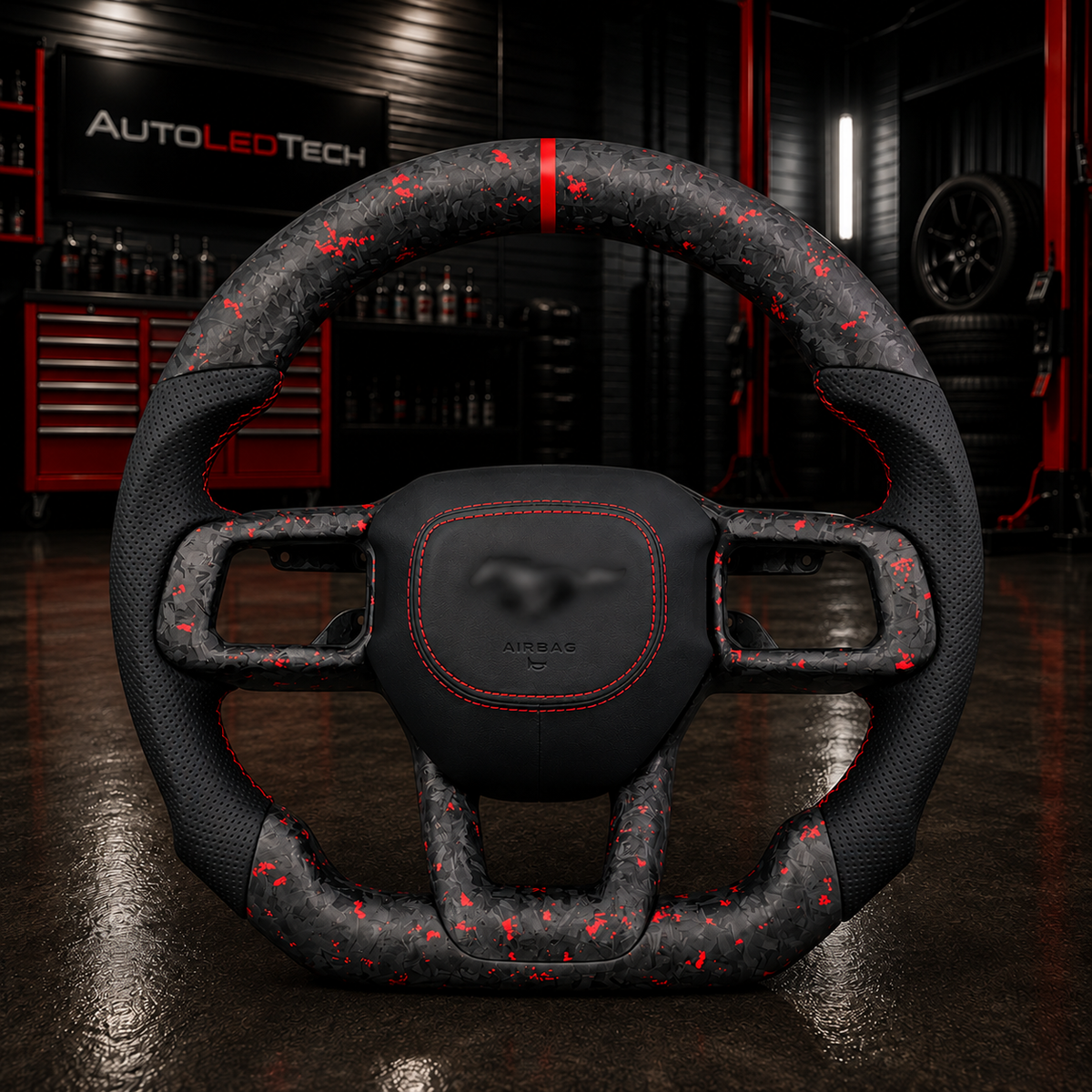 2024-2027+ Ford Mustang Custom Carbon Fiber LED Steering Wheel - AutoLEDTech.com