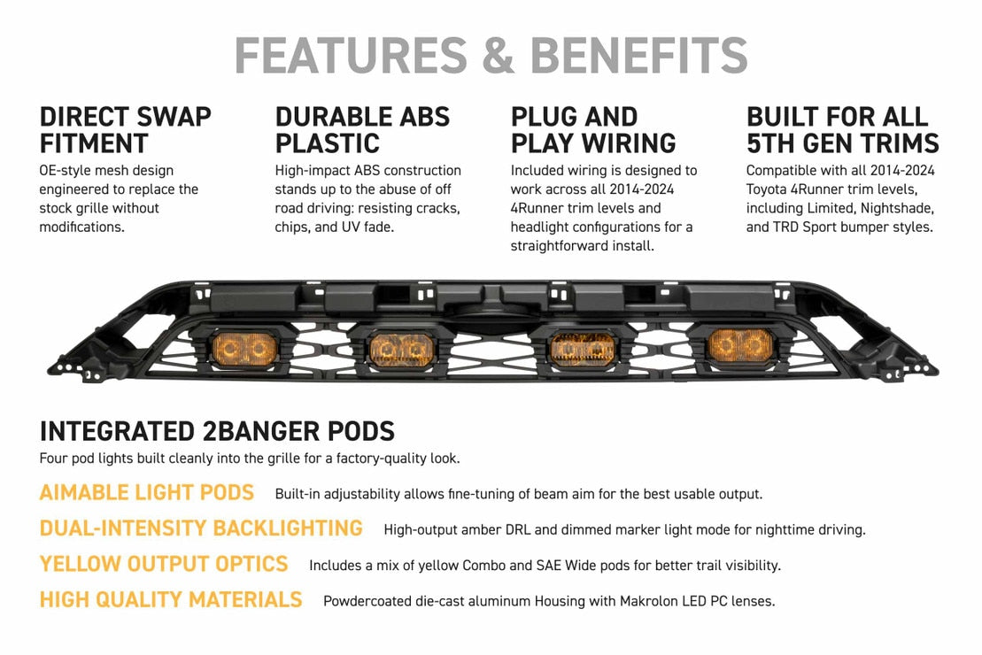 2014-2024 Toyota 4Runner Amber LED XBG DRL Grill Light Assembly - AutoLEDTech.com