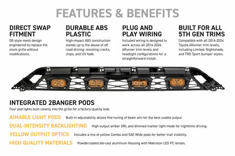 2014-2024 Toyota 4Runner Amber LED XBG DRL Grill Light Assembly - AutoLEDTech.com