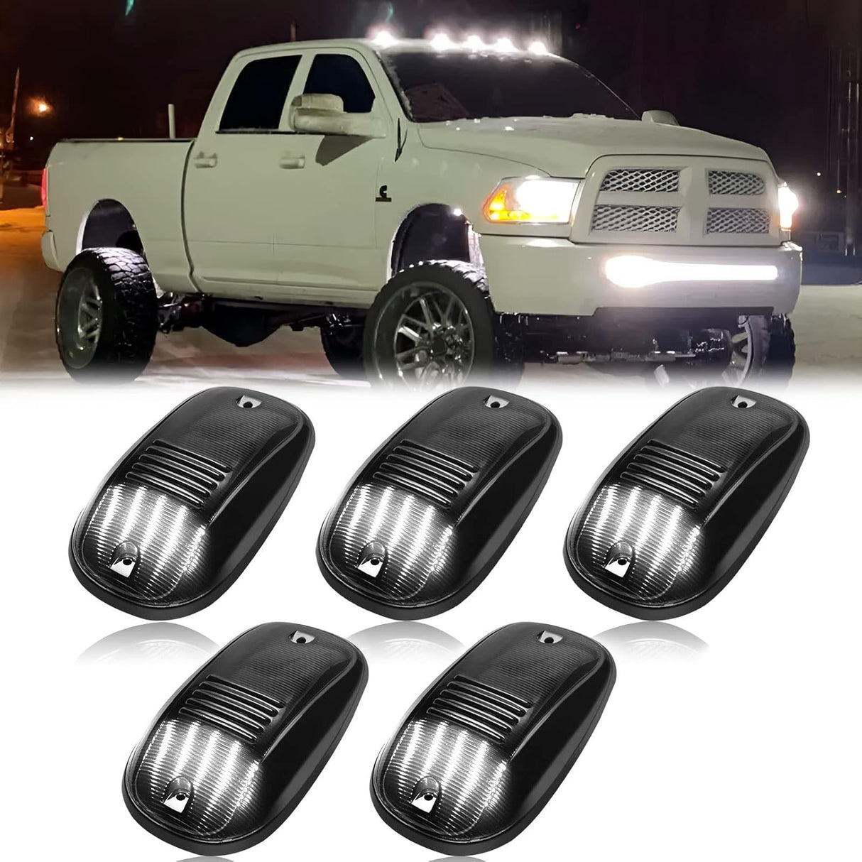 2003-2018 Dodge Ram HD Smoked Clear White Amber LED Roof Cab Lights - AutoLEDTech.com