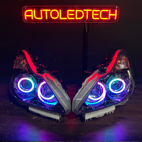 2008-2015 Infiniti G37 Q60 Coupe RGBW Flow Series LED Halo Prebuilt Headlights - AutoLEDTech.com
