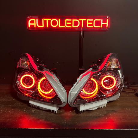 2008-2015 Infiniti G37 Q60 Coupe RGBW Flow Series LED Halo Prebuilt Headlights - AutoLEDTech.com