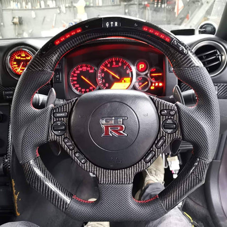 2008-2016 Nissan GTR R35 Custom Carbon Fiber Steering Wheel w/ LED RPM Display - AutoLEDTech.com