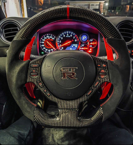 2008-2016 Nissan GTR R35 Custom Carbon Fiber Steering Wheel w/ LED RPM Display - AutoLEDTech.com