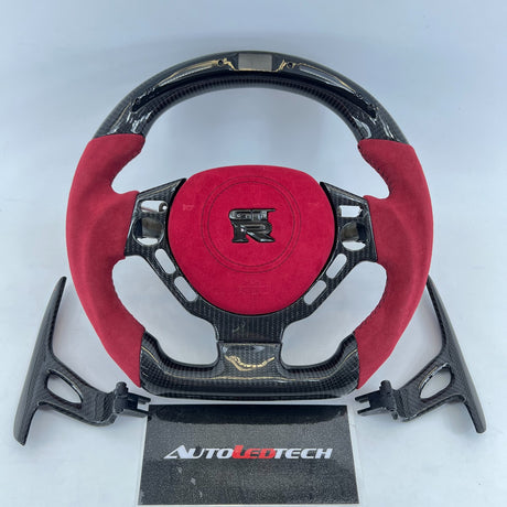 2008-2016 Nissan GTR R35 Custom Carbon Fiber Steering Wheel w/ LED RPM Display - AutoLEDTech.com