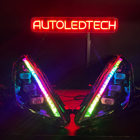 2008-2021 Nissan 370z RGBW Flow Series LED DRL Projector Headlights - AutoLEDTech.com