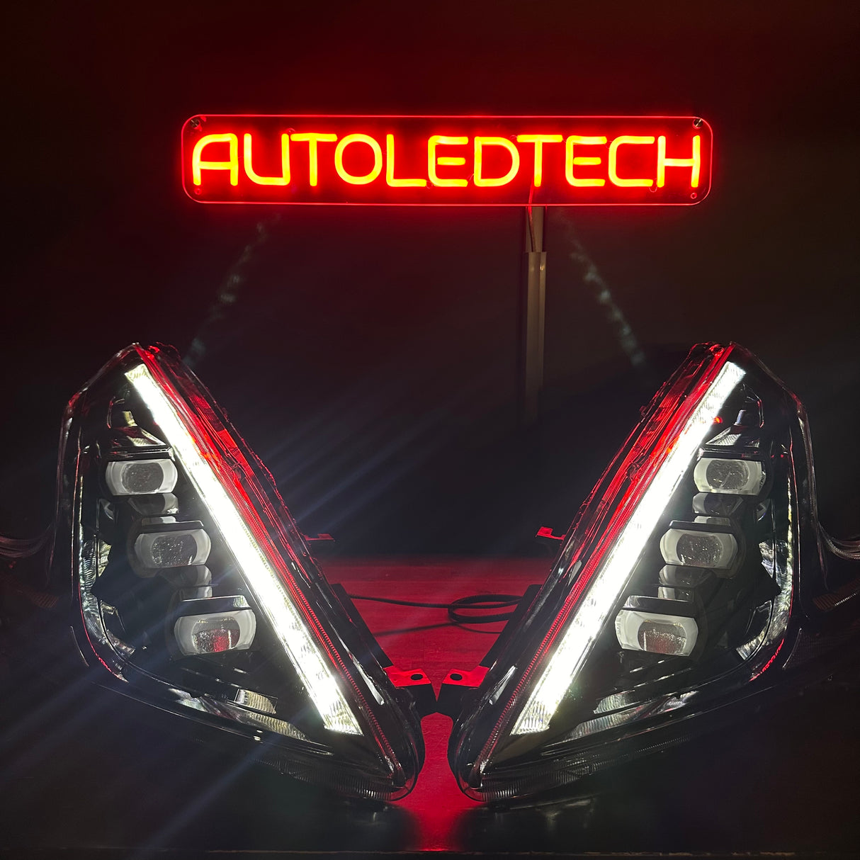 2008-2021 Nissan 370z RGBW Flow Series LED DRL Projector Headlights - AutoLEDTech.com