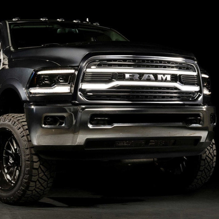 2009-2018 Dodge Ram XB White Amber LED DRL Projector Headlights - AutoLEDTech.com