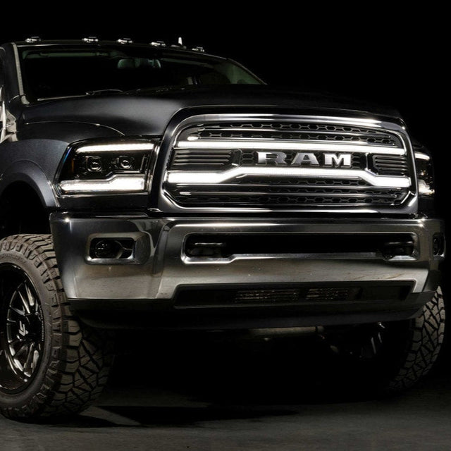 2009-2018 Dodge Ram XB White Amber LED DRL Projector Headlights - AutoLEDTech.com
