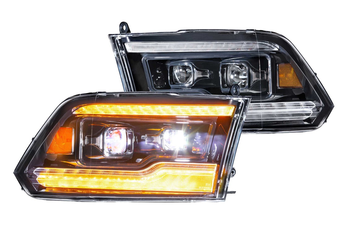 2009-2018 Dodge Ram XB White Amber LED DRL Projector Headlights - AutoLEDTech.com