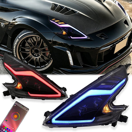 2009-2020 Nissan 370Z Z34 RGB LED DRL Headlights - AutoLEDTech.com