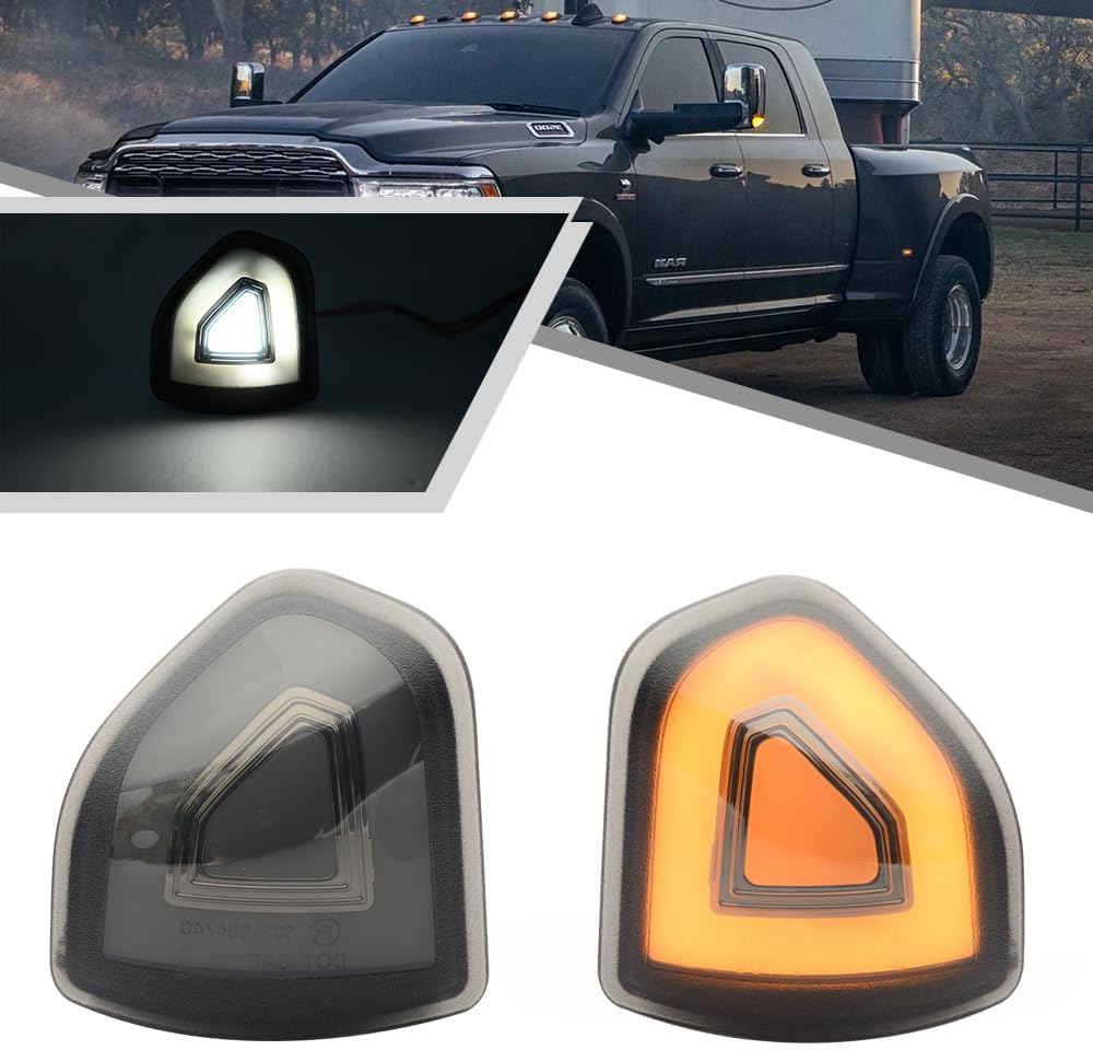 2009-2024 Ram 1500 2500 HD Smoked White Amber LED Tow Mirror Lights - AutoLEDTech.com