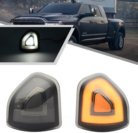 2009-2024 Ram 1500 2500 HD Smoked White Amber LED Tow Mirror Lights - AutoLEDTech.com