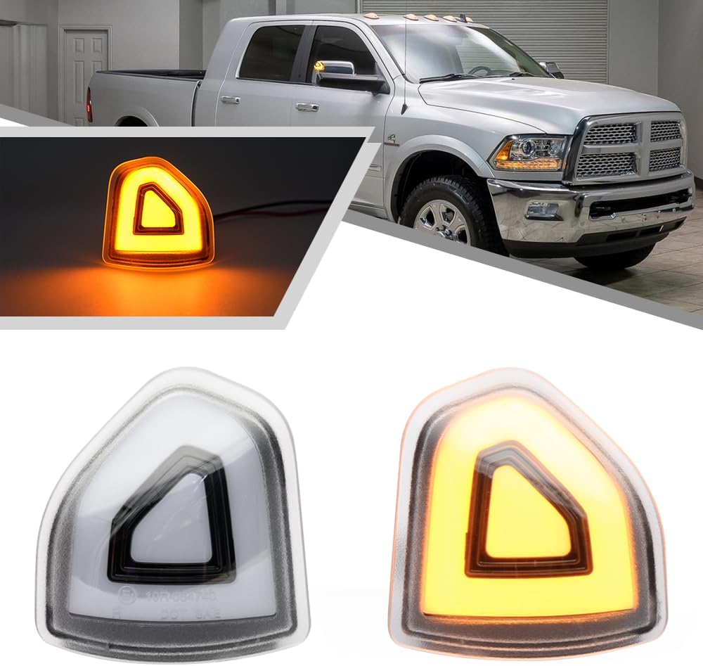 2009-2024 Ram 1500 2500 HD Smoked White Amber LED Tow Mirror Lights - AutoLEDTech.com