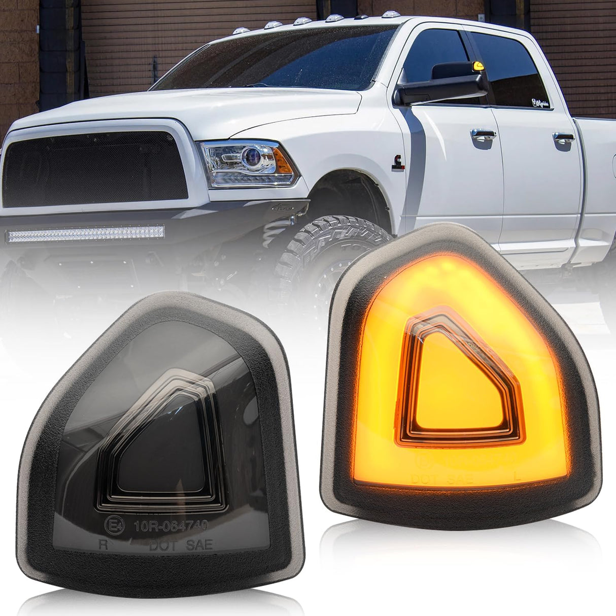 2009-2024 Ram 1500 2500 HD Smoked White Amber LED Tow Mirror Lights - AutoLEDTech.com