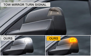 2009-2024 Ram 1500 2500 HD Smoked White Amber LED Tow Mirror Lights - AutoLEDTech.com
