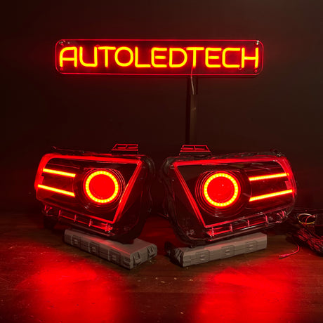 2010-2014 Ford Mustang RGBW Flow Series LED DRL Halo Prebuilt Headlights - AutoLEDTech.com