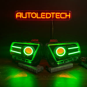 2010-2014 Ford Mustang RGBW Flow Series LED DRL Halo Prebuilt Headlights - AutoLEDTech.com
