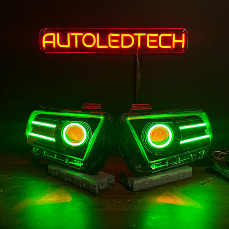 2010-2014 Ford Mustang RGBW Flow Series LED DRL Halo Prebuilt Headlights - AutoLEDTech.com