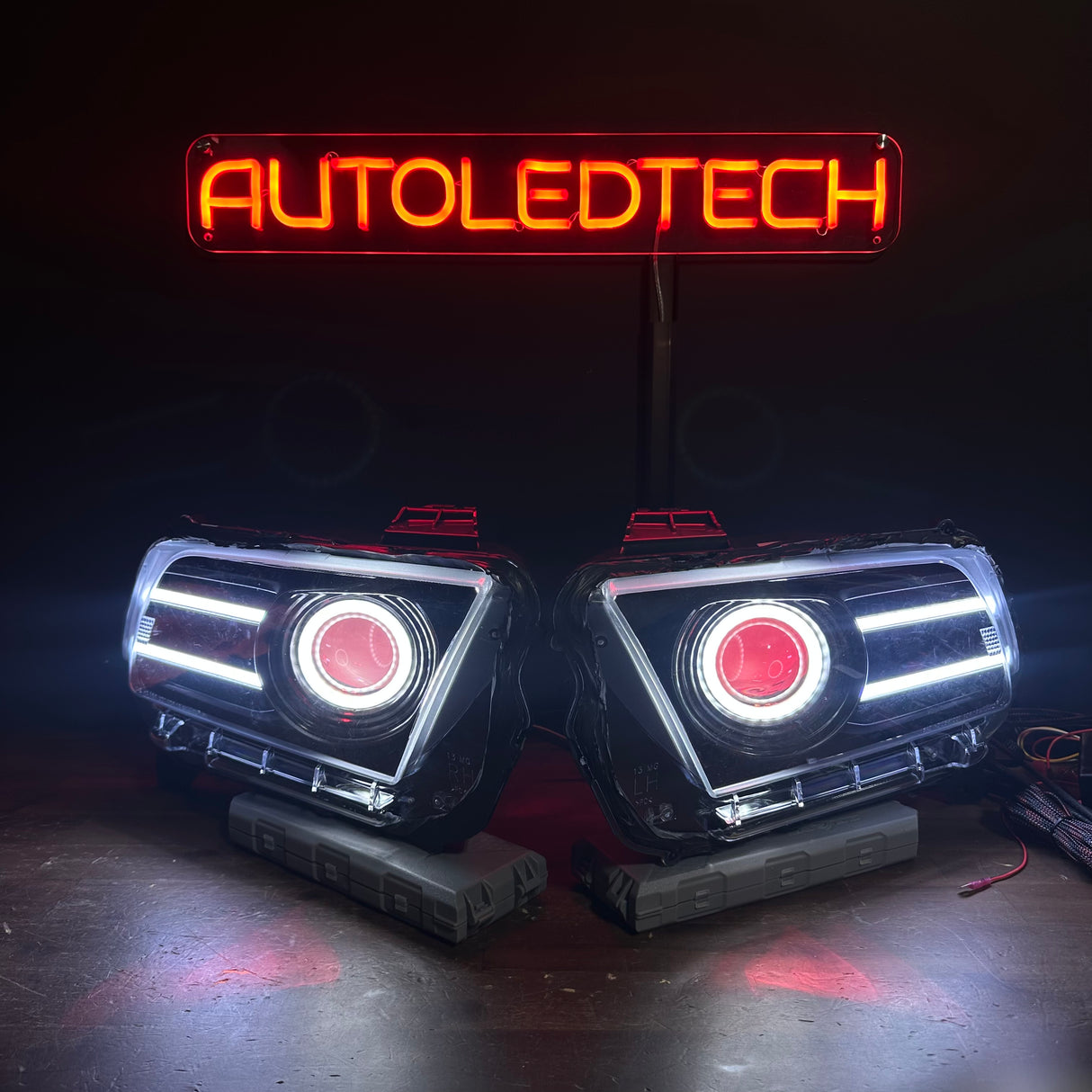 2010-2014 Ford Mustang RGBW Flow Series LED DRL Halo Prebuilt Headlights - AutoLEDTech.com