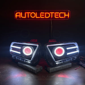 2010-2014 Ford Mustang RGBW Flow Series LED DRL Halo Prebuilt Headlights - AutoLEDTech.com