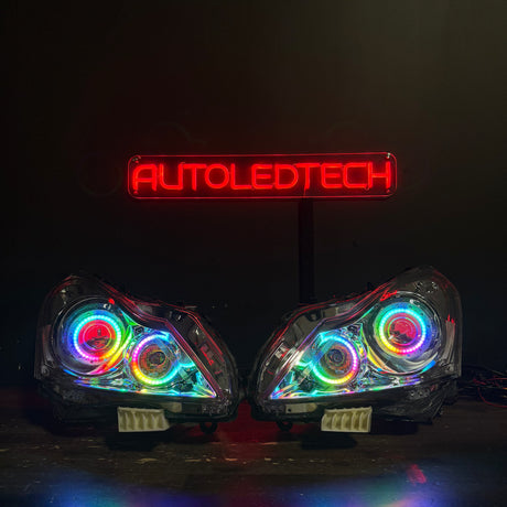 2010-2015 Infiniti G37 G25 Q40 Sedan RGBW Flow Series LED Halo Prebuilt Headlights - AutoLEDTech.com