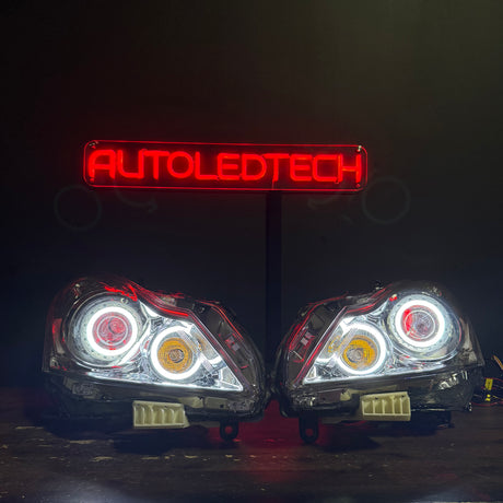 2010-2015 Infiniti G37 G25 Q40 Sedan RGBW Flow Series LED Halo Prebuilt Headlights - AutoLEDTech.com