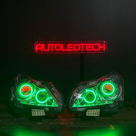 2010-2015 Infiniti G37 G25 Q40 Sedan RGBW Flow Series LED Halo Prebuilt Headlights - AutoLEDTech.com