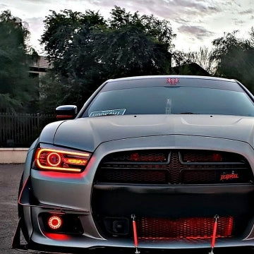 2011-2014 Dodge Charger RGBW Color-Chasing LED DRL Halo Projector Headlights - 2015+ Style Design