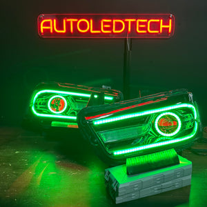 2011-2014 Dodge Charger RGBW Flow Series LED DRL Projector Headlights - AutoLEDTech.com