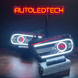 2011-2014 Dodge Charger RGBW Flow Series LED DRL Projector Headlights - AutoLEDTech.com