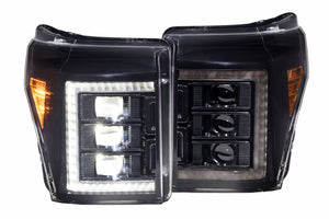 2011-2016 Ford Super Duty F250 White Amber XB LED DRL Projector Headlights - AutoLEDTech.com