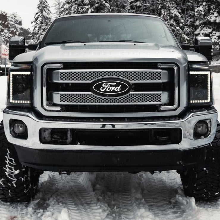 2011-2016 Ford Super Duty F250 White Amber XB LED DRL Projector Headlights - AutoLEDTech.com