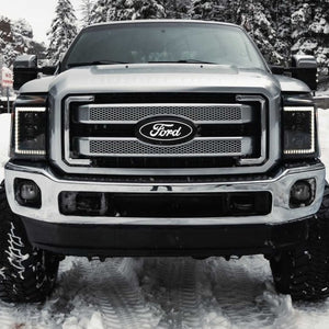 2011-2016 Ford Super Duty F250 White Amber XB LED DRL Projector Headlights - AutoLEDTech.com