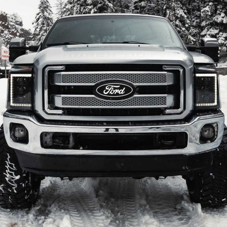 2011-2016 Ford Super Duty F250 White Amber XB LED DRL Projector Headlights - AutoLEDTech.com