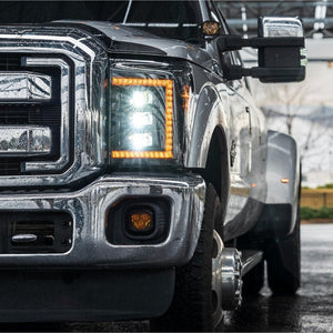 2011-2016 Ford Super Duty F250 White Amber XB LED DRL Projector Headlights - AutoLEDTech.com