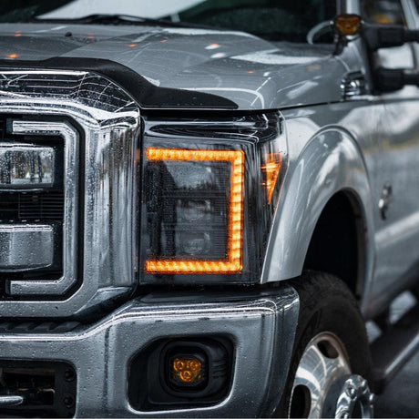 2011-2016 Ford Super Duty F250 White Amber XB LED DRL Projector Headlights - AutoLEDTech.com