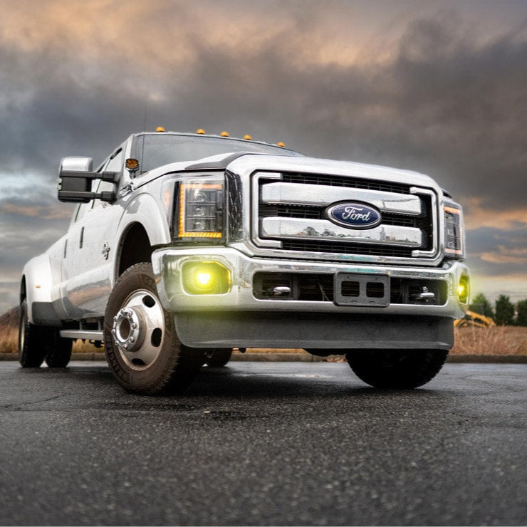 2011-2016 Ford Super Duty F250 White Amber XB LED DRL Projector Headlights - AutoLEDTech.com
