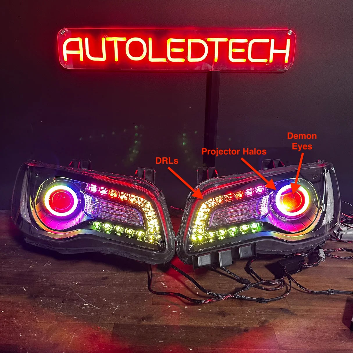 2011-2023 Chrysler 300 RGBW Flow Series LED Halo DRL Prebuilt Headlights - AutoLEDTech.com