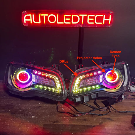 2011-2023 Chrysler 300 RGBW Flow Series LED Halo DRL Prebuilt Headlights - AutoLEDTech.com