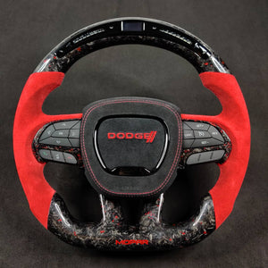 2015-2023 Dodge Charger Challenger Custom Carbon Fiber LED Steering Wheel - AutoLEDTech.com