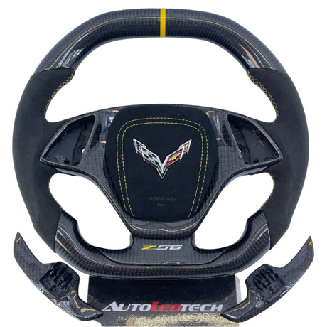 2014-2019 C7 Corvette Carbon Fiber Steering Wheel w/ LED RPM Display - AutoLEDTech.com