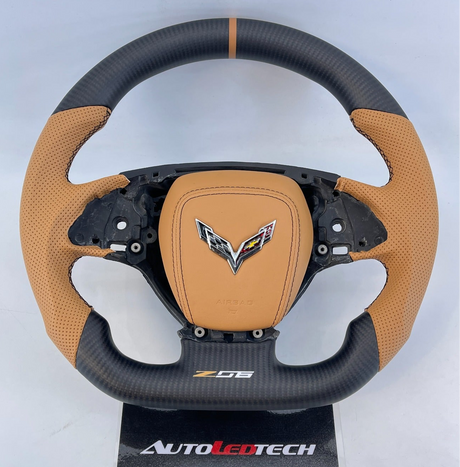 2014-2019 C7 Corvette Carbon Fiber Steering Wheel w/ LED RPM Display - AutoLEDTech.com