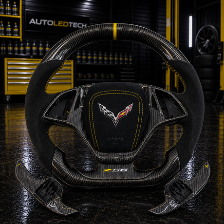 2014-2019 C7 Corvette Carbon Fiber Steering Wheel w/ LED RPM Display - AutoLEDTech.com